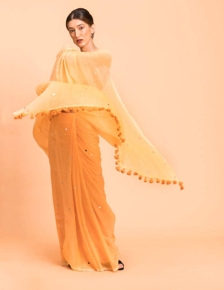 Suta Yellow Embellished Sequinned Pure Cotton Saree | Grocsy