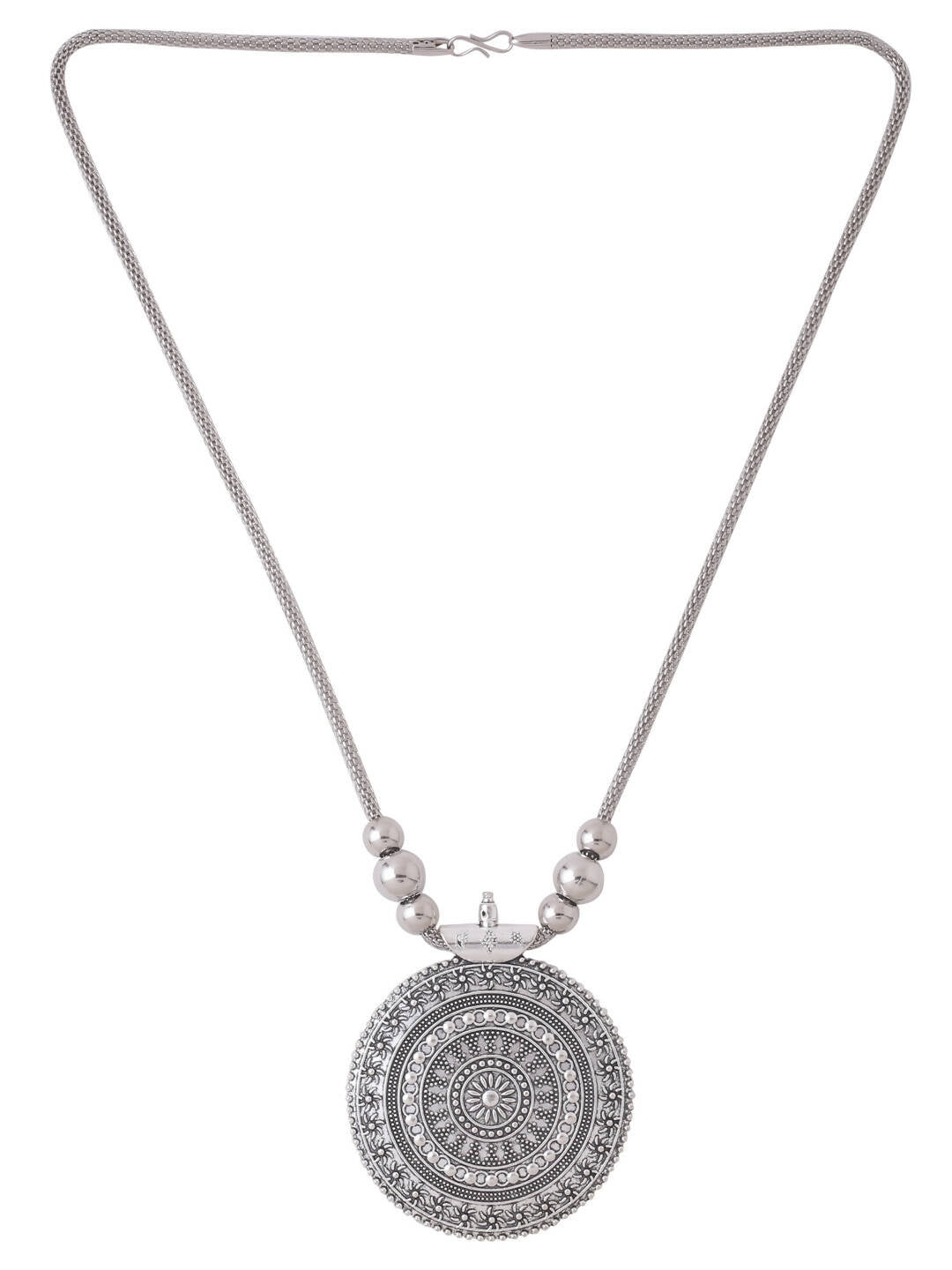 NVR Women's Elegant Silver Oxidised Brass Necklace | Grocsy