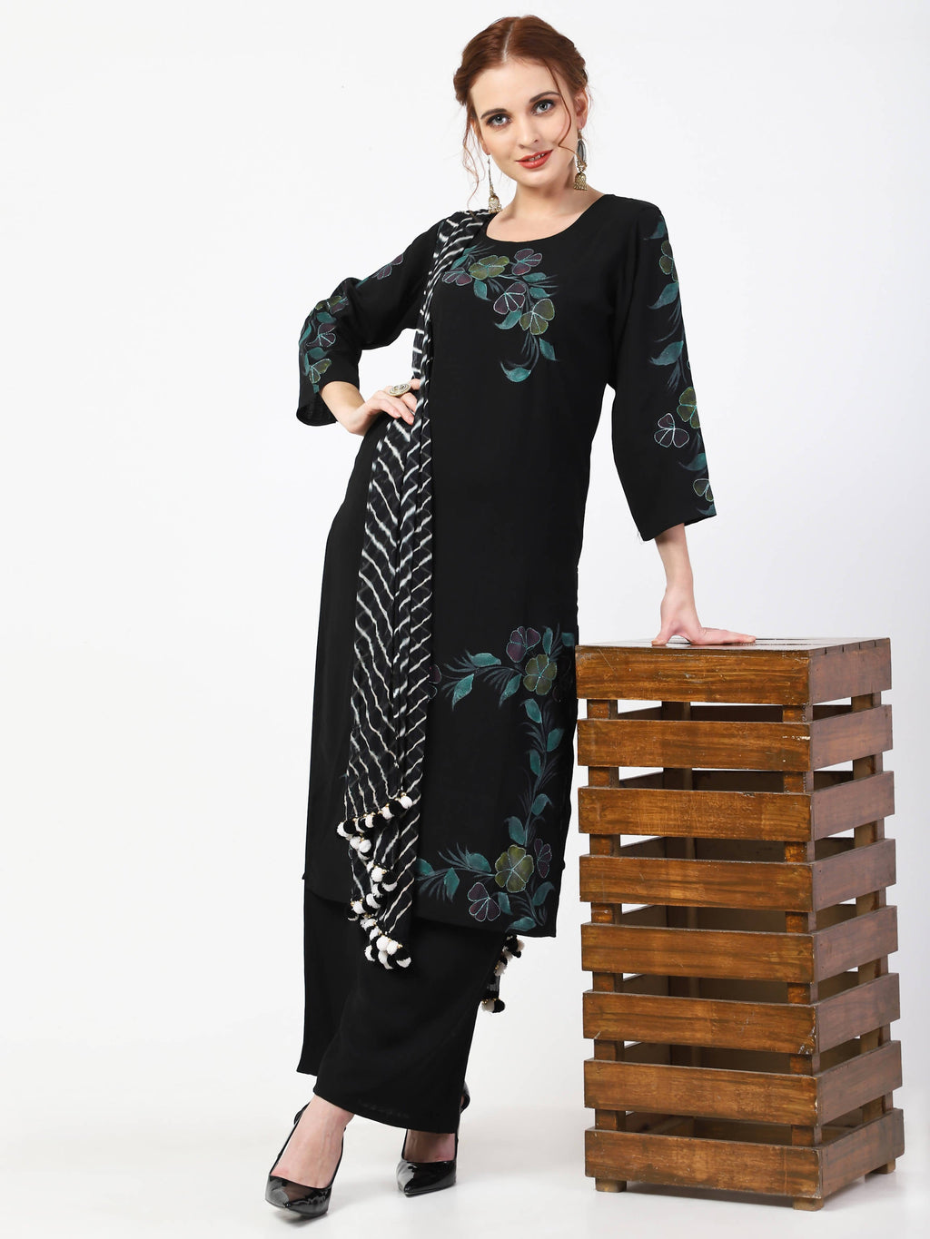 Cheera Kurta Palazzo With Leheria Dupatta Set (CH114KPD) | Grocsy