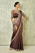Brown Silk Plain Saree with Blouse Piece - Purvi | Grocsy