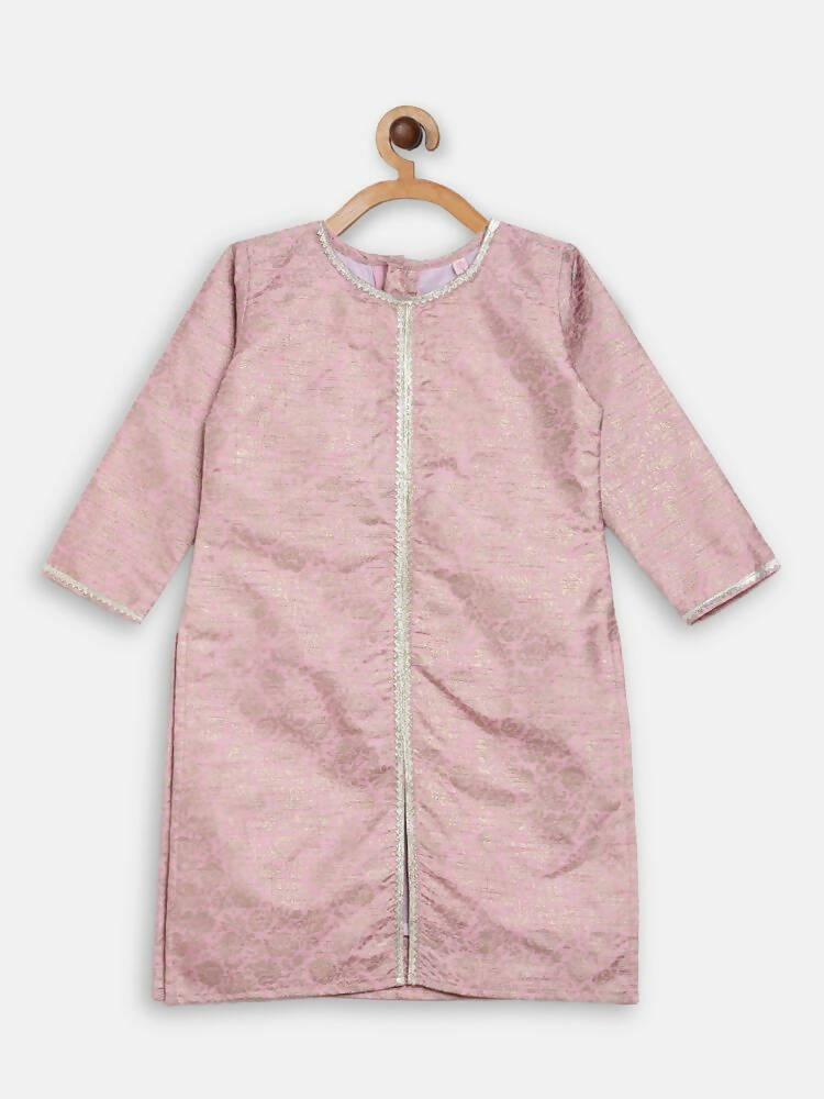 Ahalyaa Pink Poly Silk Straight Kids Kurta Palazzo Set For Girls | Grocsy