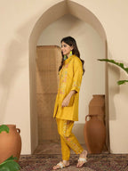 Joban Fashion Women Mustard Roman Silk Embroidered Stitched Kurta Set | Grocsy