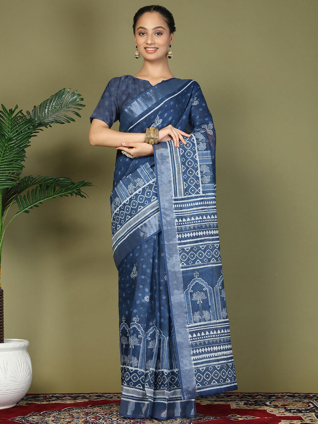 Shree Shyam Fashion Cotton Blue Saree | Grocsy