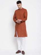 Even Apparels Brown Pure Cotton Men's Sherwani Kurta With Asymetrical Cut | Grocsy