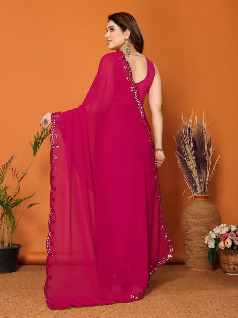 Partywear Designer Pink Georgette Fancy Saree - Starwalk | Grocsy