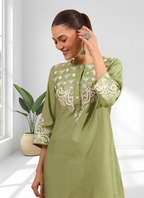 Joban Fashion Green Silk Embroidered Readymade Tunic | Grocsy