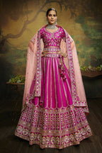 House of Panchhi Pink Pure Silk Moti & Zarkan heavy embroidery Lehenga choli & Dupatta | Grocsy