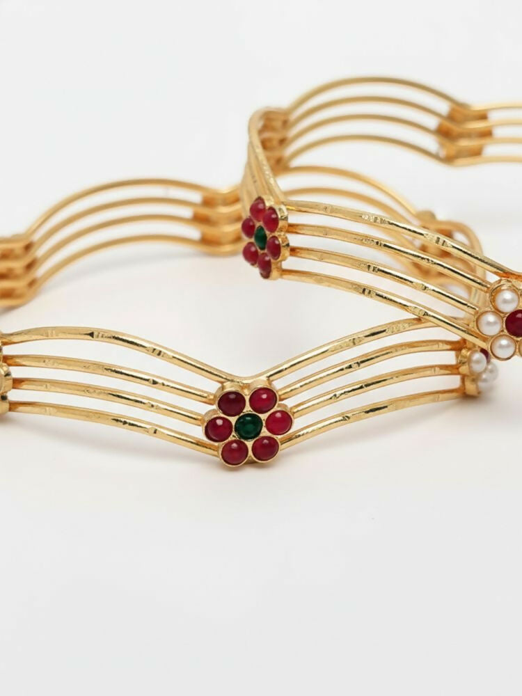 NVR Women Set of 2 Gold Plated Artificial Stone Bangle | Grocsy