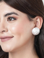 NVR Women's White Color Moon Stud Earrings | Grocsy