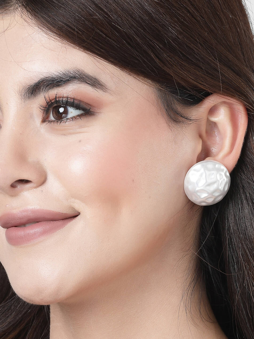 NVR Women's White Color Moon Stud Earrings | Grocsy
