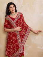 Teeya Creation Womens Stylish Simply Wedding Wear Georgette Saree-Orange | Grocsy