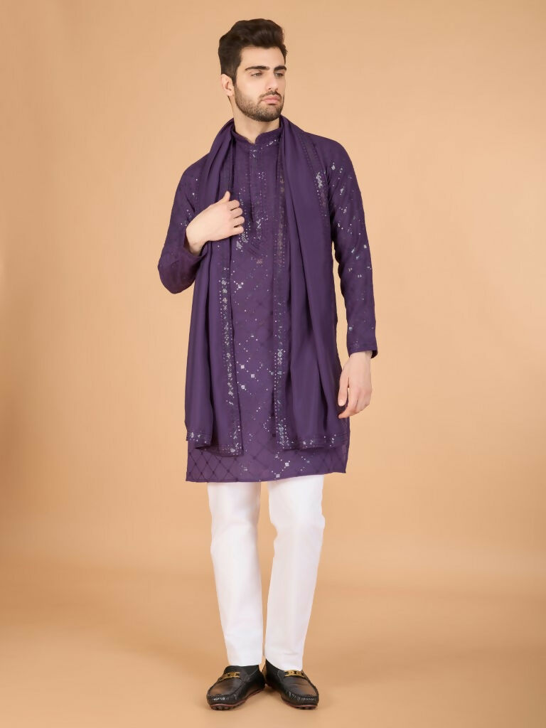 Vastranavya Dusty Purple Exclusive Festival Wear Viscose Silk Thread & Sequence Embroidered Work Kurta with Dupatta | Grocsy