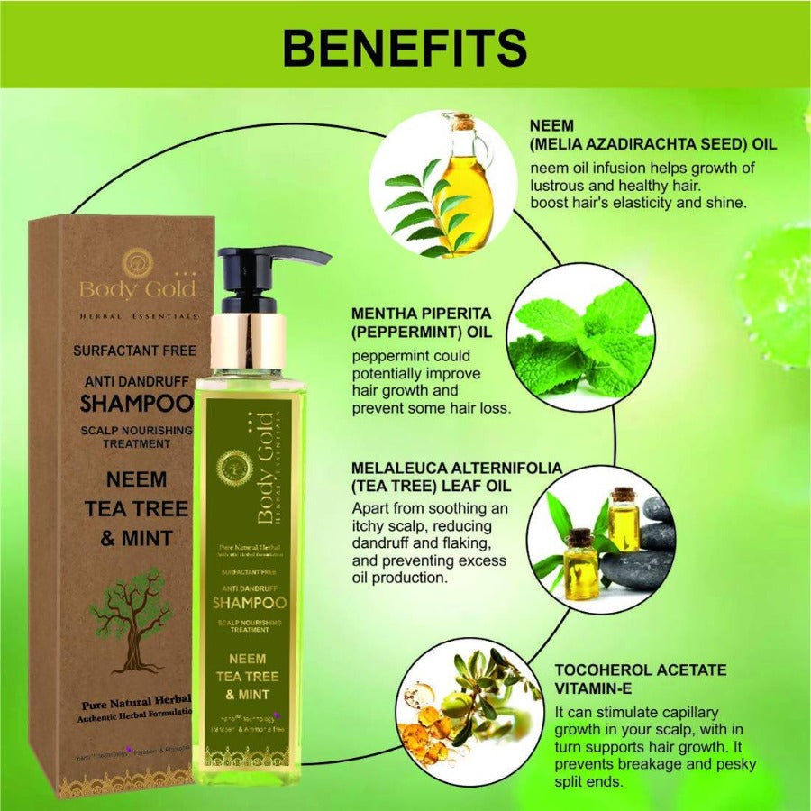 Body Gold Anti Dandruff Shampoo With Neem Tea Tree & Mint | Grocsy