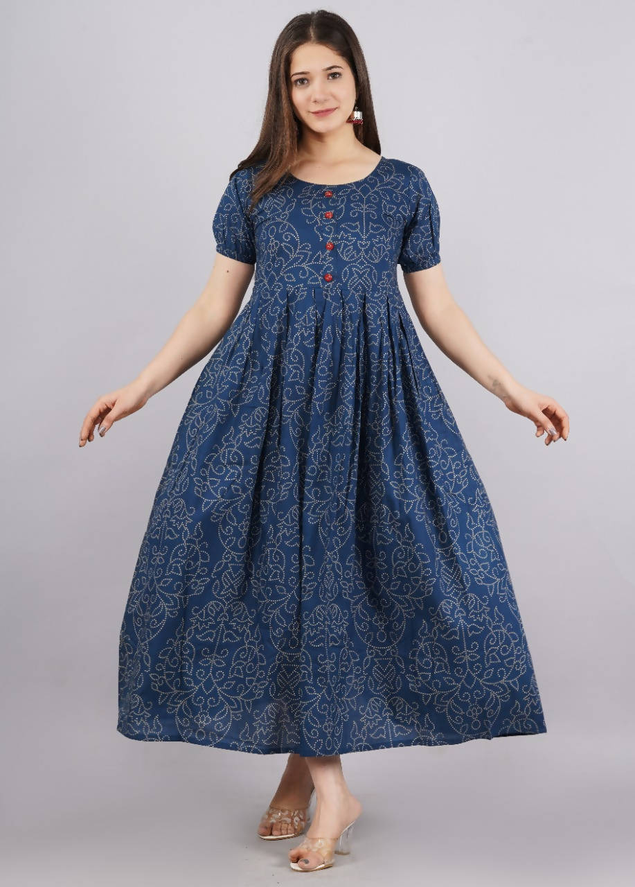 Vamika Blue Cotton Printed Party Wear/Casual Wear Kurti | Grocsy