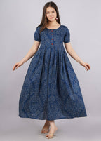 Vamika Blue Cotton Printed Party Wear/Casual Wear Kurti | Grocsy