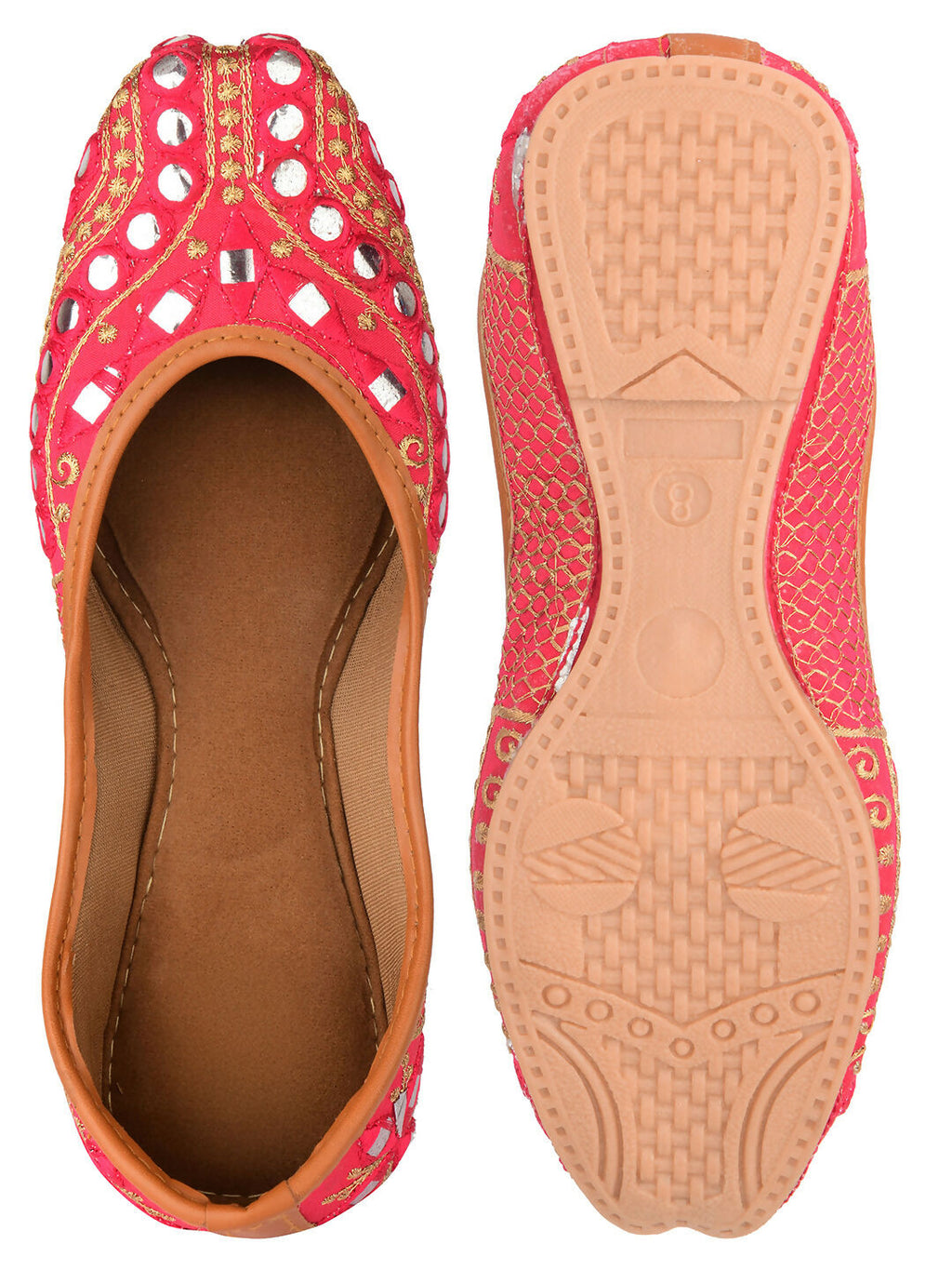Desi Colour Women Indian Ethnic Footwear-Mini Dabka-Pink Mirror Lines | Grocsy