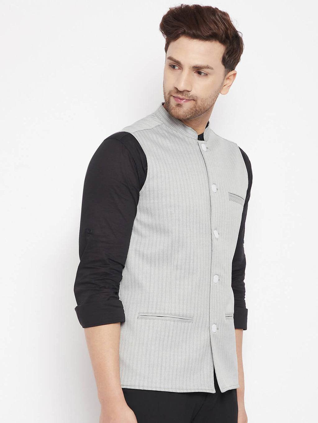 Even Apparels Grey Merino Men Woven Nehru Jacket BF681 | Grocsy