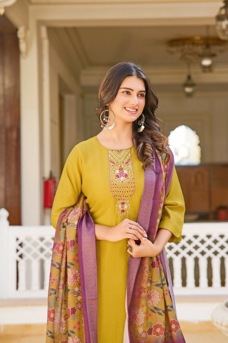 Festive Wear Ethnic Yellow vetigun Stitched Suit With Dupatta - Nisha | Grocsy