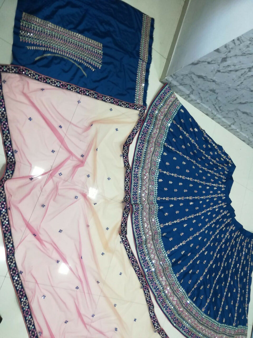 Jyoti Fashion Gorgeous Blue Sequins with Thread & Zari Embroidery Chinon Lehenga Choli with Dupatta | Grocsy