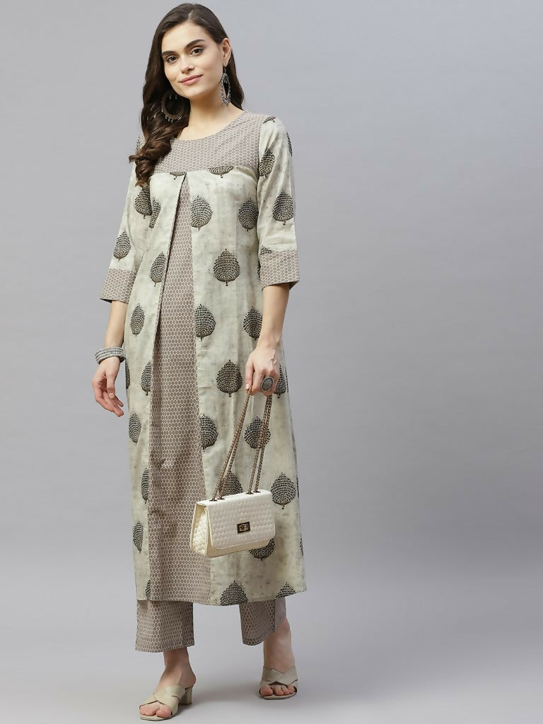 Miravan Women's Pure Cotton Printed A-Line Kurta And Palazzo | Grocsy