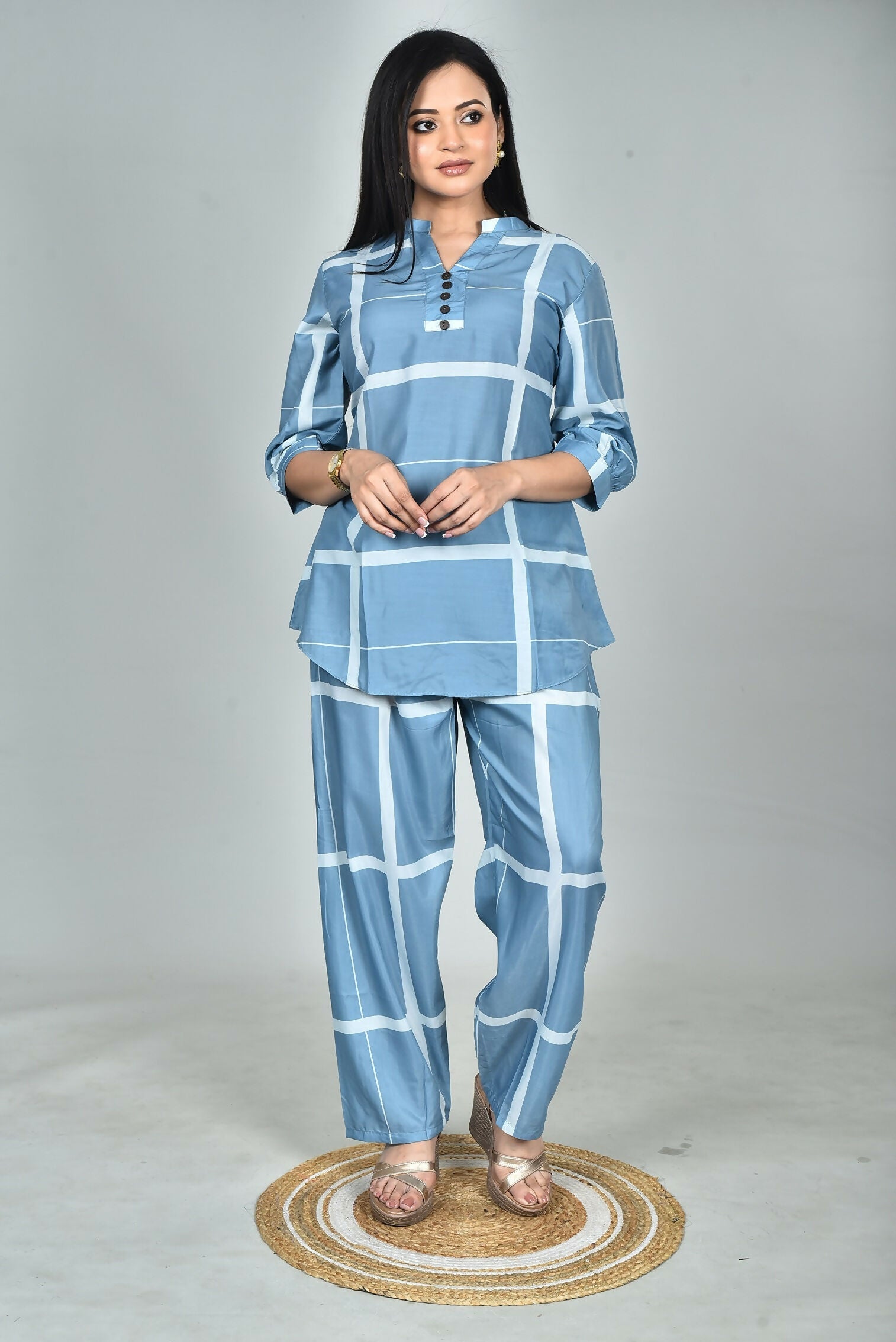 Morchari Digital Print Semi Muslin Co-Ord Set Top & Trouser-Multicolor | Grocsy