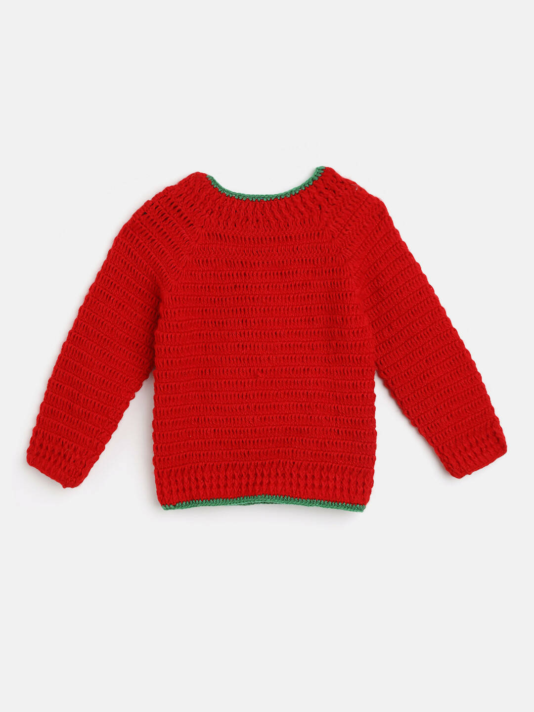 Chutput Kids Woollen Hand Knitted Full Sleeves Snowman Detail Sweater For Baby Boys With Cap - Red | Grocsy