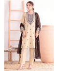 KC Khadi Cotton White Suit With Brown Dupatta 3 Piece Pair For Women | Grocsy