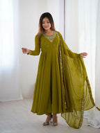 Joban Fashion Mehndi Kurta Set Georgette Sequence Embroidery Work | Grocsy