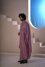 Majestic Orchid Falling Raw Silk Sherwani Set With Intricate Embroidery And Draped Dupatta by Hilo Design | Grocsy