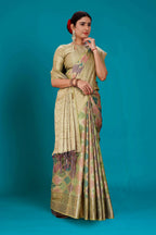 Green Soft Organza Woven Design Saree with Unstitched Blouse Piece - Zaara | Grocsy