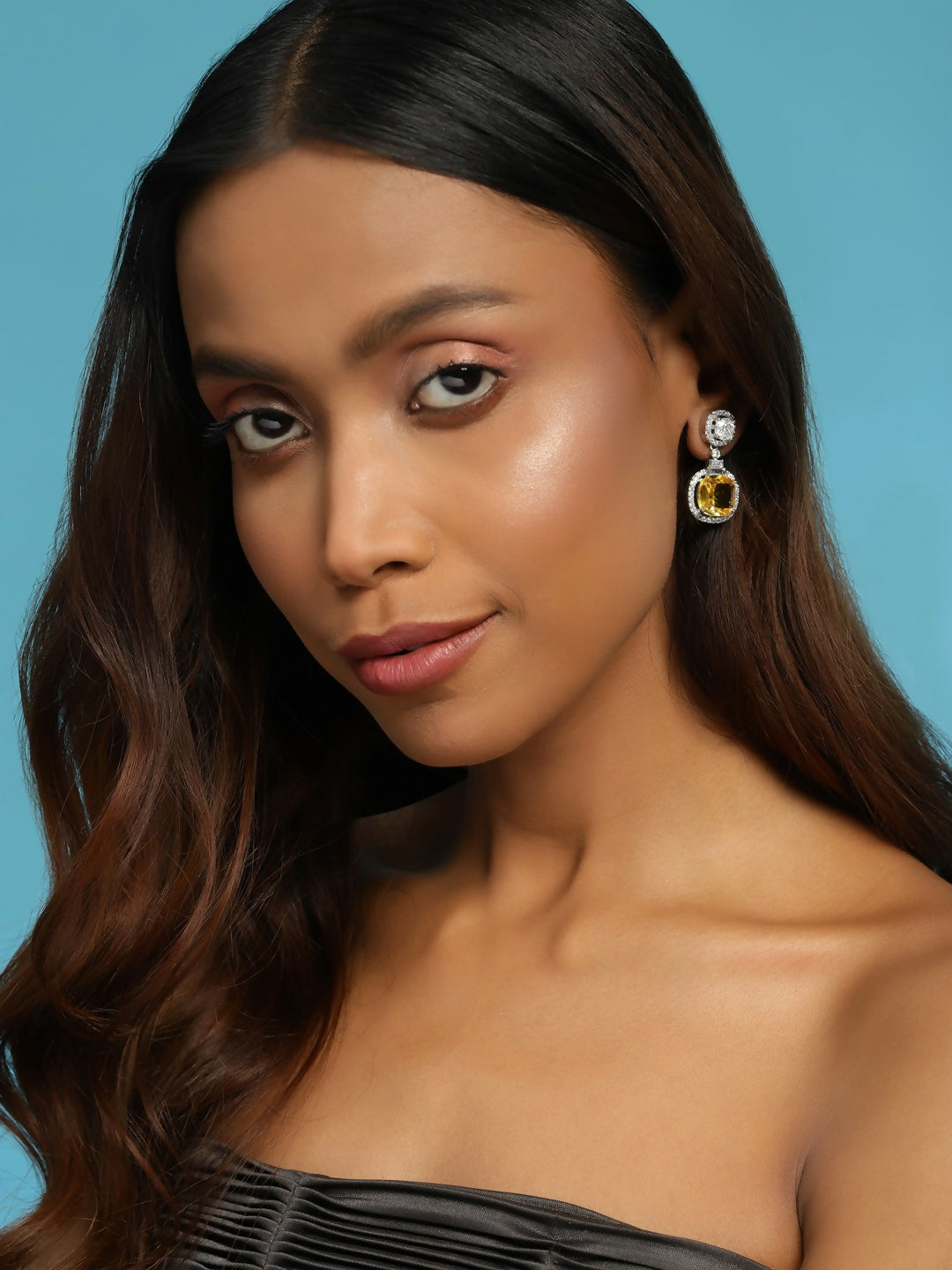 Yellow & Silver Stone Earrings- Ruby Raang | Grocsy
