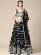 Jyoti Fashion Black Sequence with Thread Zari Embroidery Georgette Lehenga Choli with Dupatta | Grocsy