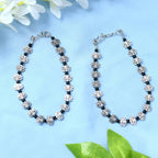 Mominos Fashion Kamal Johar Oxidised Silver Black Beads Anklets | Grocsy