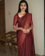 DEIANA'S Beautiful Designer Golden zari Soft Lichi Silk Saree - Brown | Grocsy