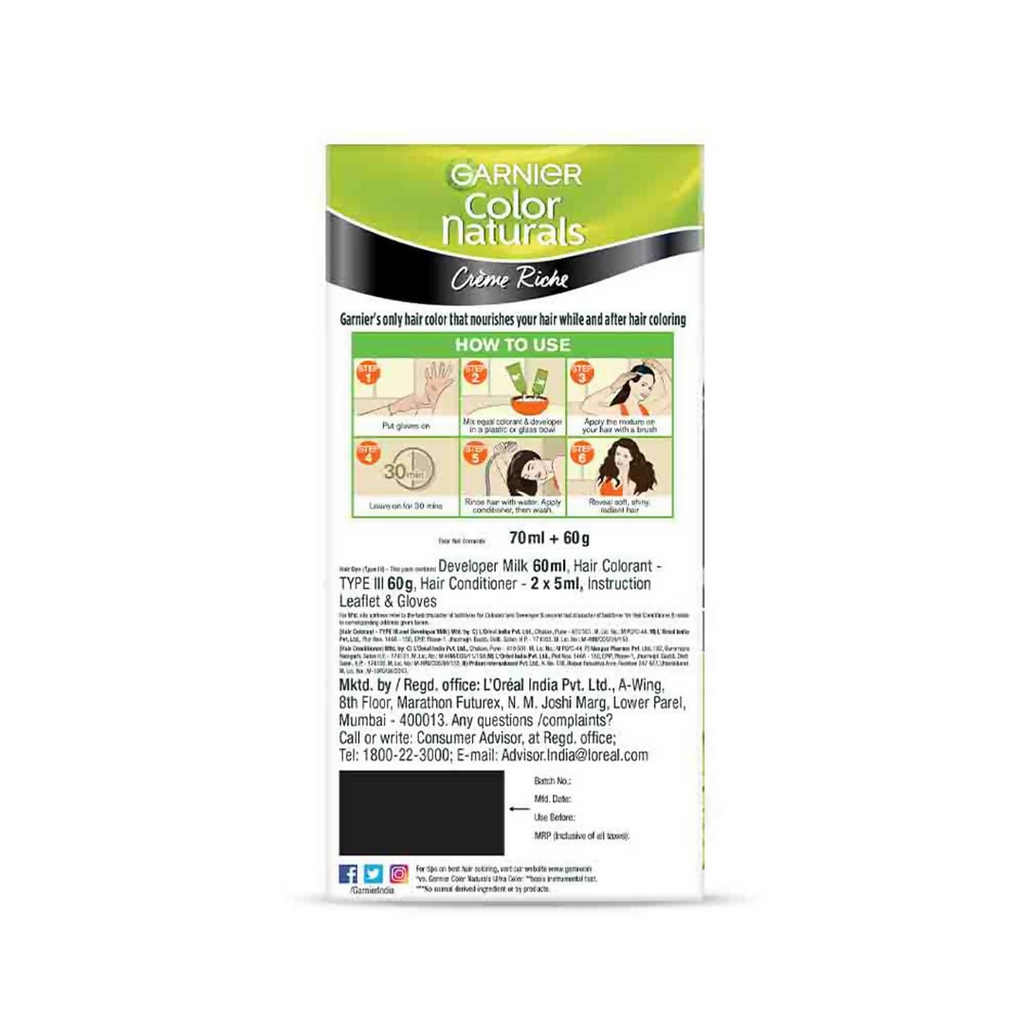 Garnier Color Naturals Creme Riche Hair Color - Shade 1 Natural Black | Grocsy