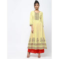Cheera Lemon Yellow Kalidar Anarkali Foil Print Kurta | Grocsy