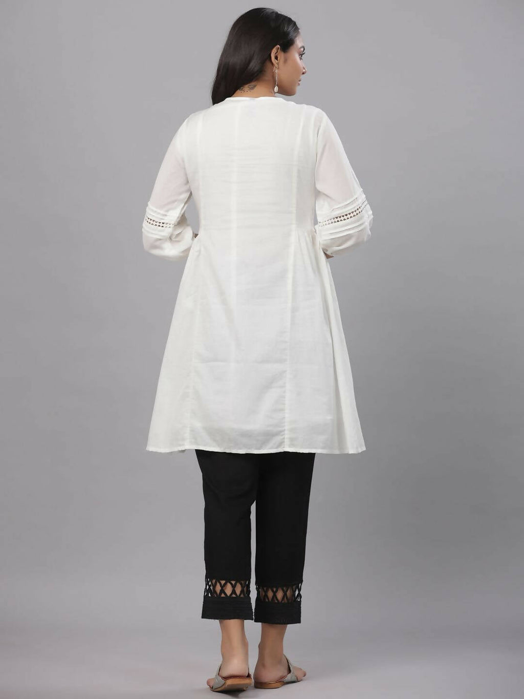 Juniper Women's White Cotton Silk Solid A-Line Kurta | Grocsy