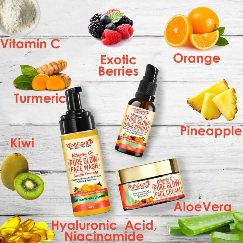 Wishcare Pure Glow Vitamin C Face Kit - For Bright & Young Skin With Hyaluronic Acid & Niacinamide | Grocsy