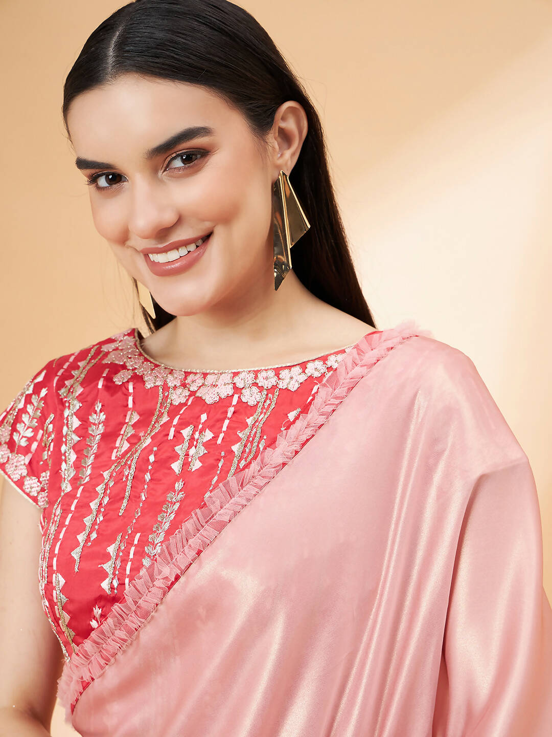 Light Pink Satin Georgette Laser Cut Floral Embroidery , Resham, Zari And Cord Embroidery Saree - Norita Hit Design | Grocsy