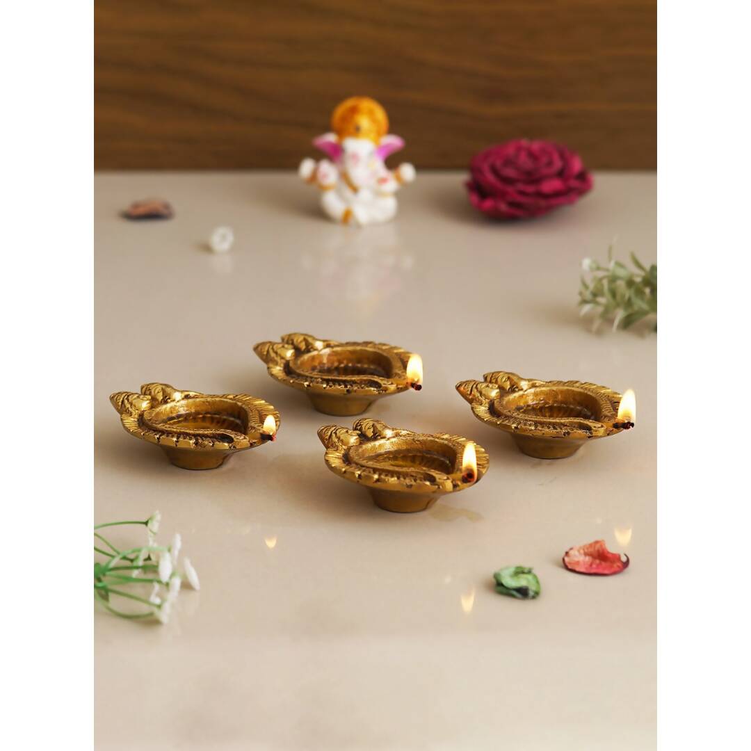 eCraftIndia 4 Pieces Beige Lakshmi & Lord Ganesha Diyas | Grocsy