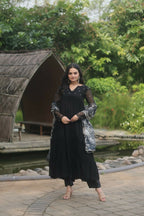 Jyoti Fashion Women's Black Faux Blooming Butti Work Kurta with Trouser & Dupatta | Grocsy