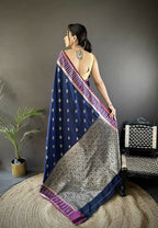 Joban Fashion Royal Blue Woven Zari Motifs Lichi Silk Banarasi Silk Saree | Grocsy