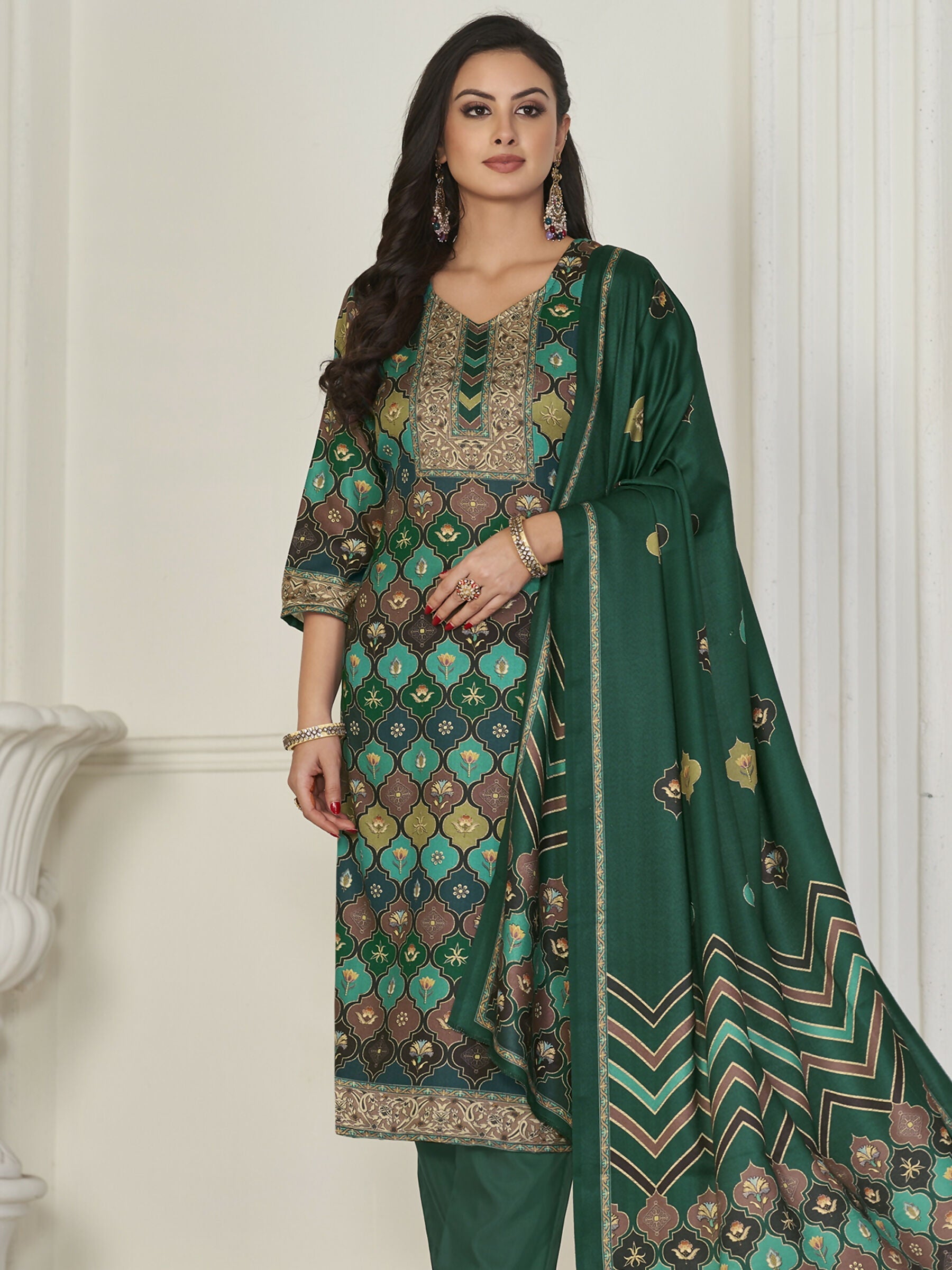 Jyoti Fashion Women's Multicolor Pashmina Digital Printed Kurta with Trouser & Dupatta | Grocsy