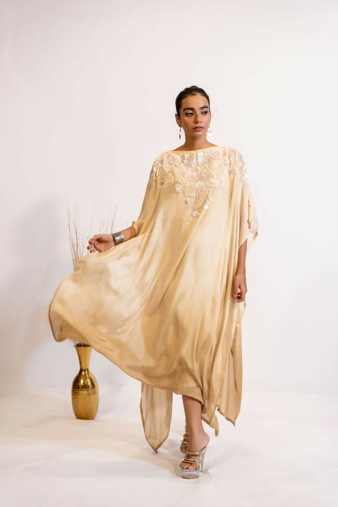 Timaraa Champagne Glow Hand-Embellished Georgette Kaftan Dress | Grocsy