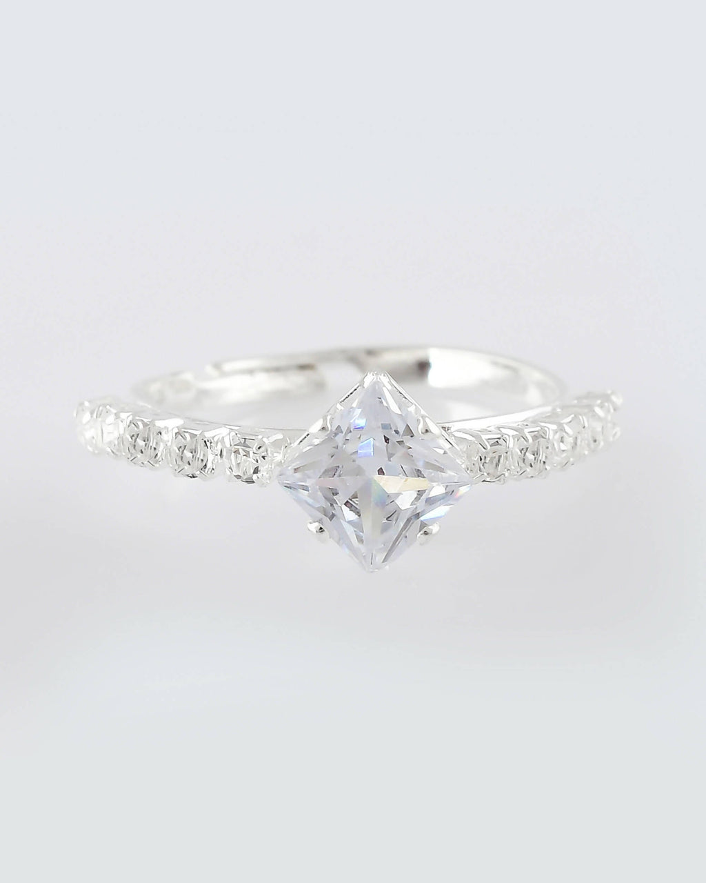 VOJ white CZ-detail Stainless Steel Cubic Zirconia Silver Plated Adjustable Finger Ring | Grocsy