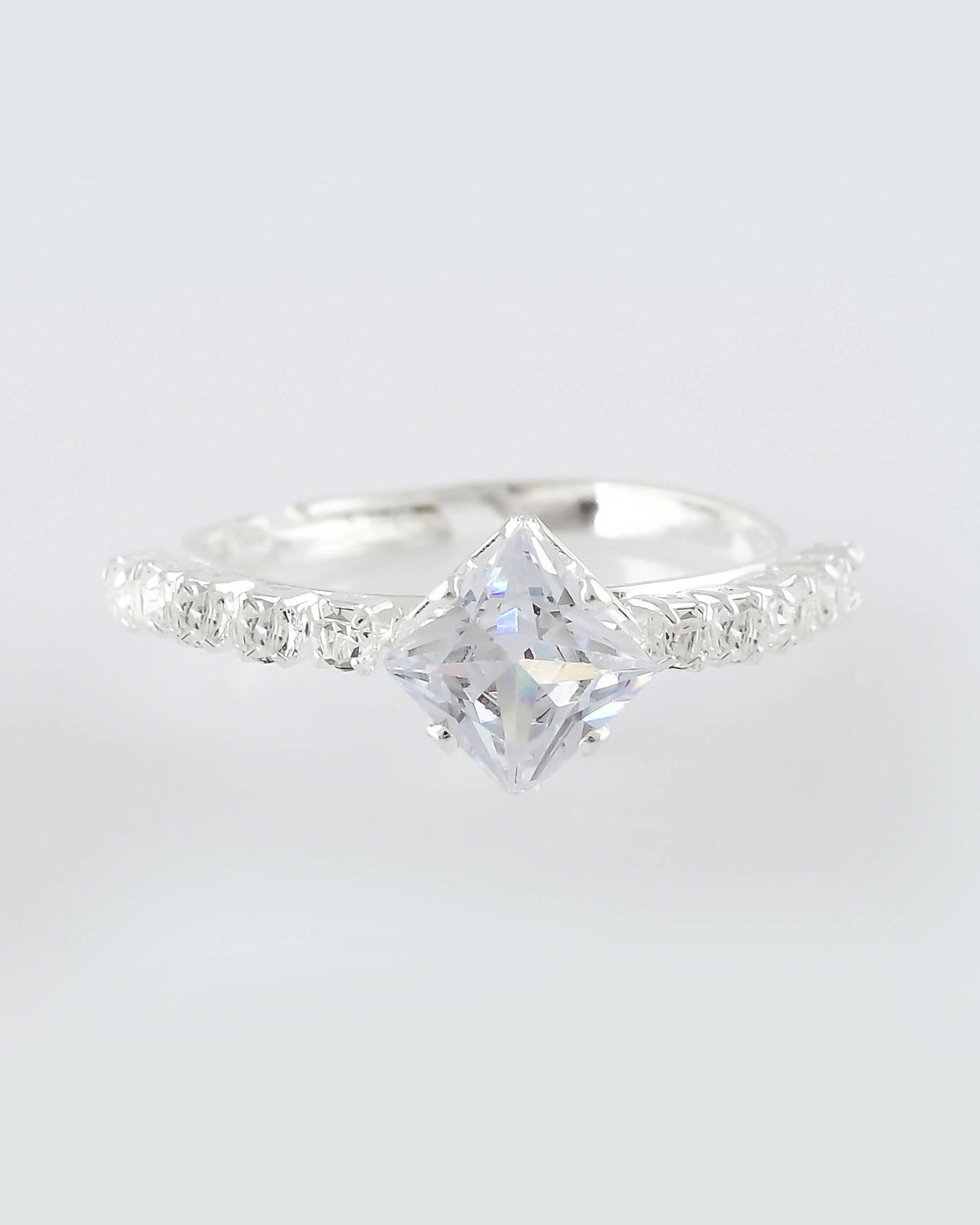VOJ white CZ-detail Stainless Steel Cubic Zirconia Silver Plated Adjustable Finger Ring | Grocsy