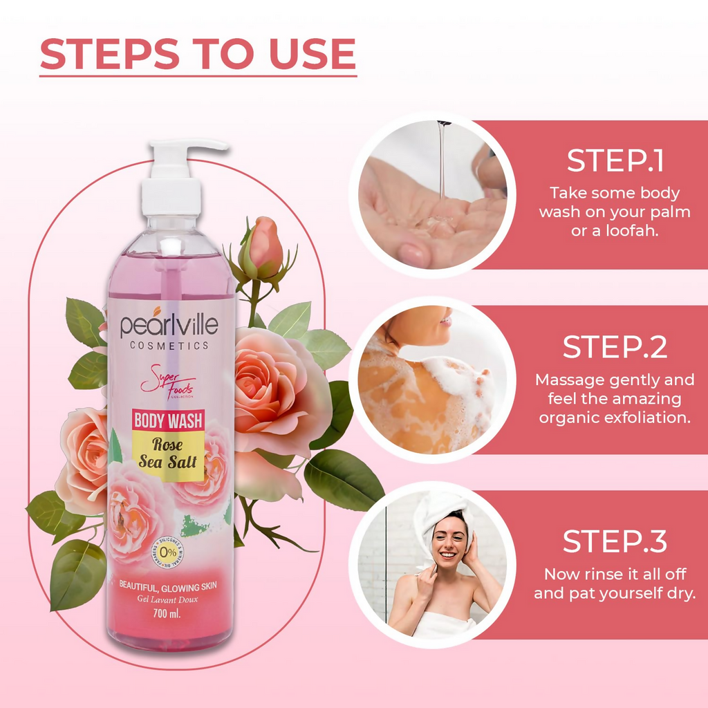 Pearlville Super Foods Collection Rose Sea Salt Body Wash | Grocsy