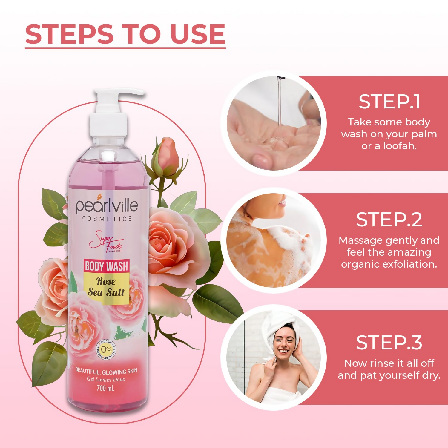 Pearlville Super Foods Collection Rose Sea Salt Body Wash | Grocsy