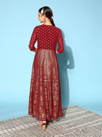 Ahalyaa Women Beautiful Maroon Crepe Brocade Ethnic Dress | Grocsy