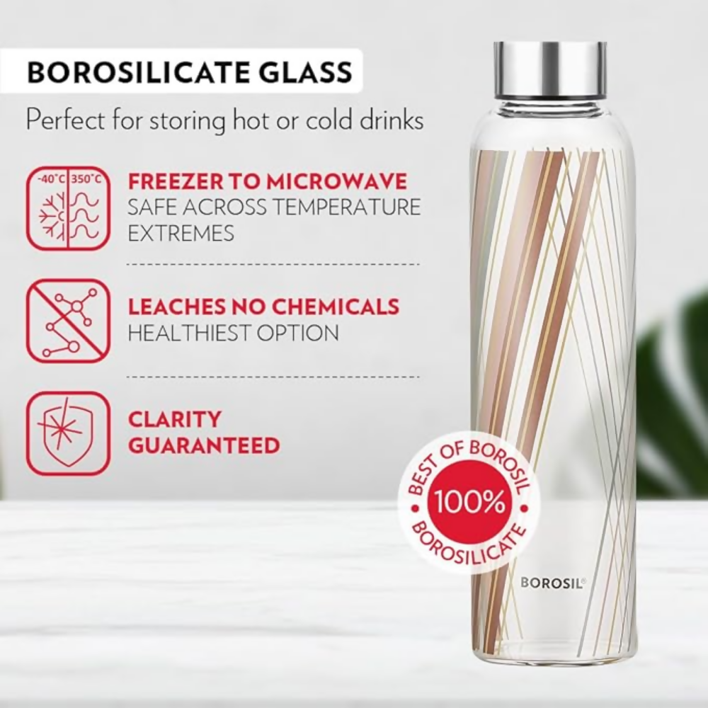 Borosil Artisan Narrow Mouth Glass Bottle with Metal Lid - Prism | Grocsy